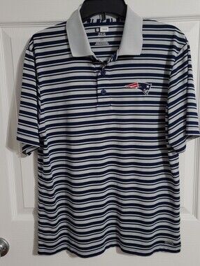 Mens Striped Polo Shirt - Navy & Blue/Gray Stripe NFL Team Apparel - Medium